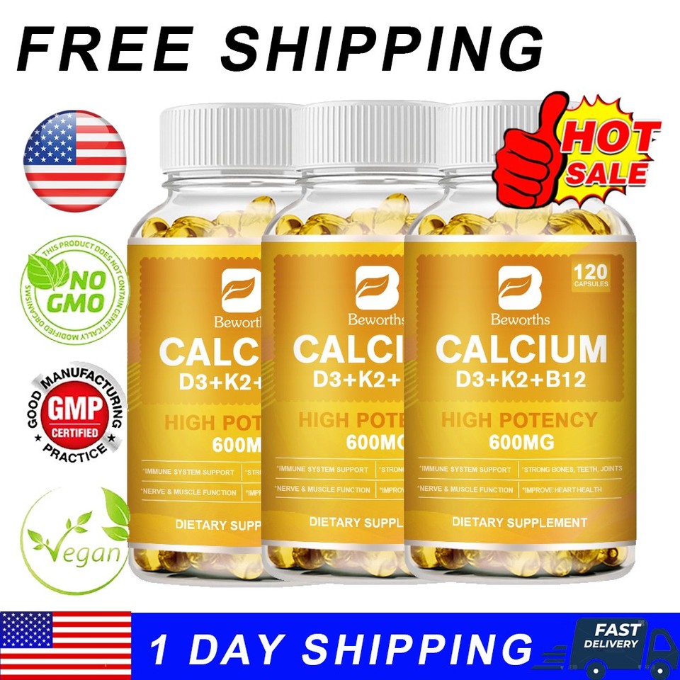 Calcium w/Vitamin D3 K2 B12 Complex Supports Bone Health & Joint Strength