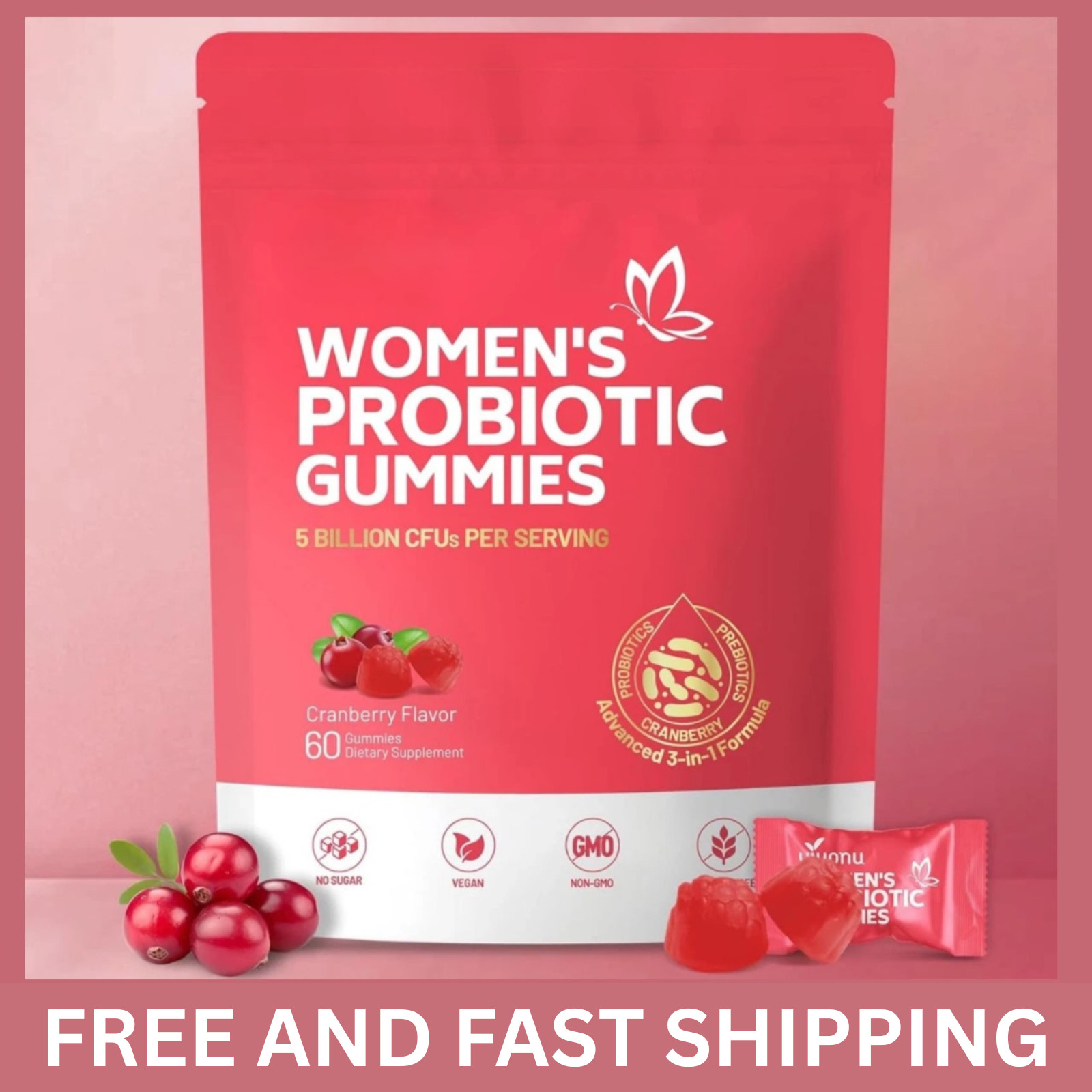 Vaginal Probiotics for Women, Feminine Balance pH Gummies 60pcs/1bag – USA