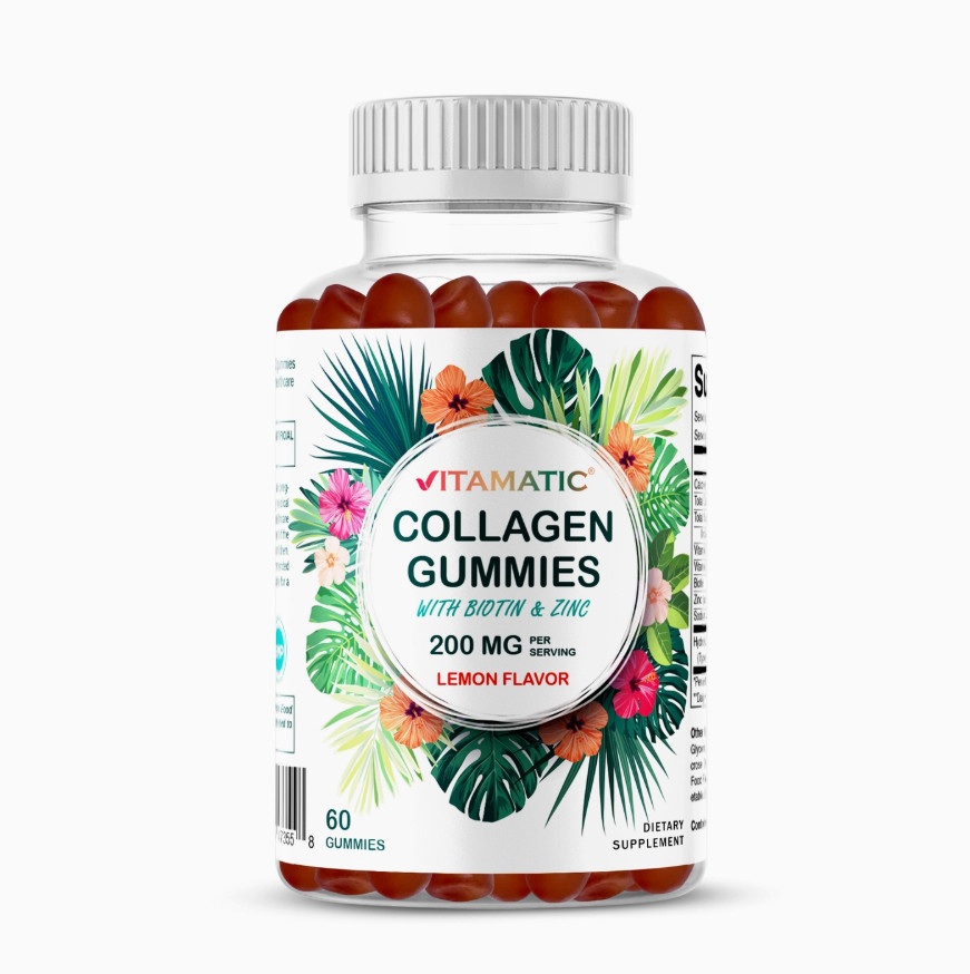 Collagen Gummies 60 Count, Lemon Flavor With Biotin & Zinc, Soy Free,