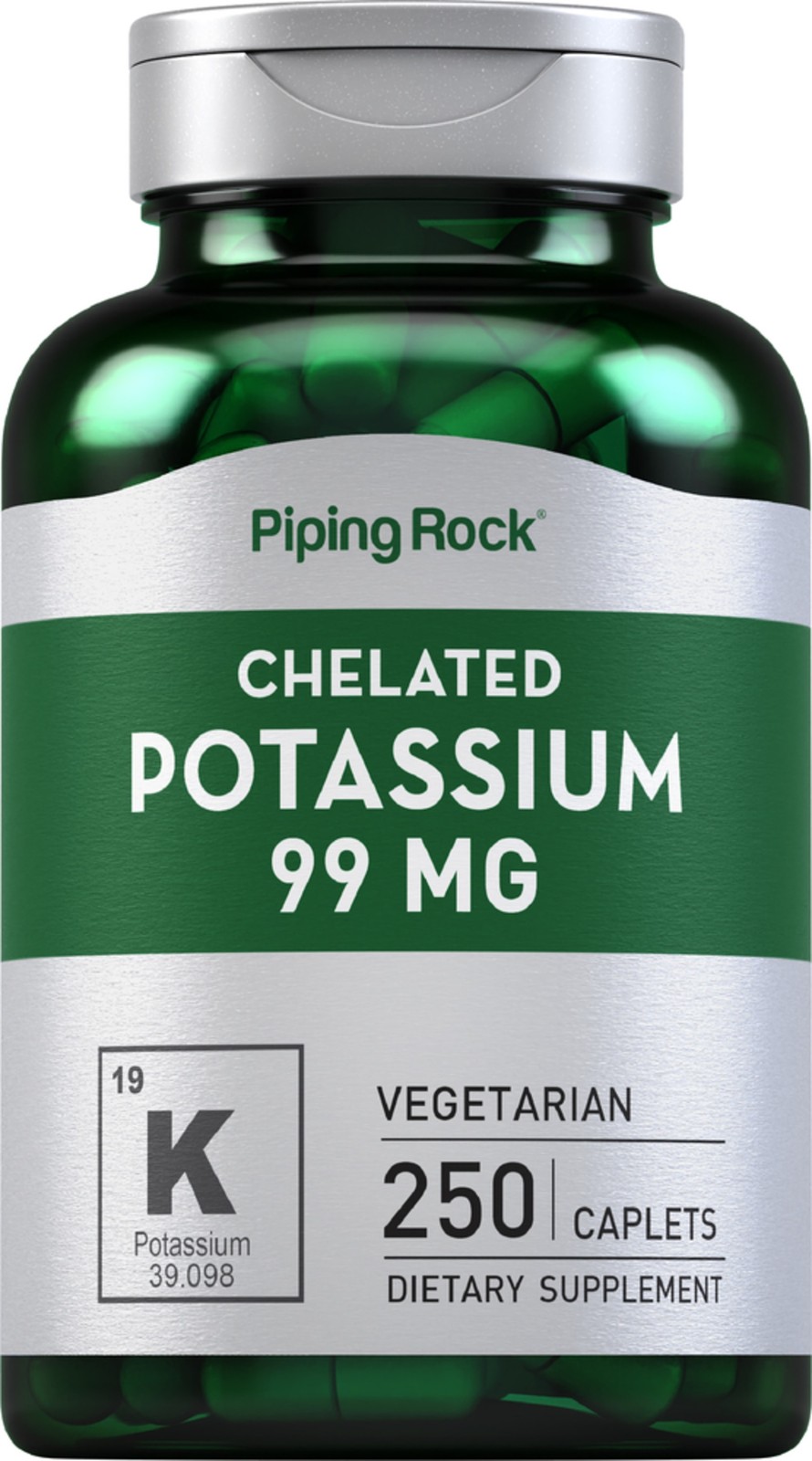 Chelated Potassium 99 mg | 250 Caplets | Potassium Gluconate | by Piping Rock