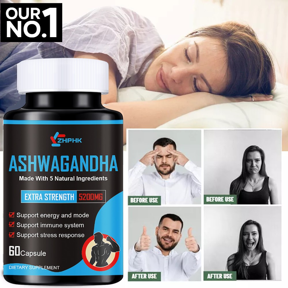 Organic Ashwagandha Capsules Supplement w/ Black Pepper Root Powder, Ginger Root