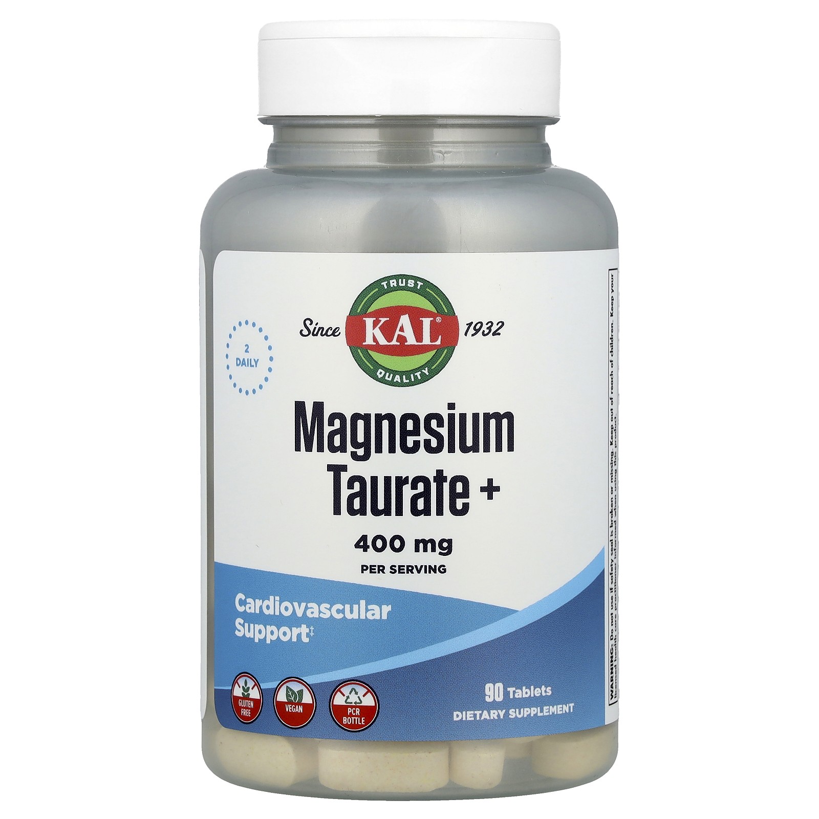 KAL Magnesium Taurate  400 mg 90 Tablets Vegan, Vegetarian