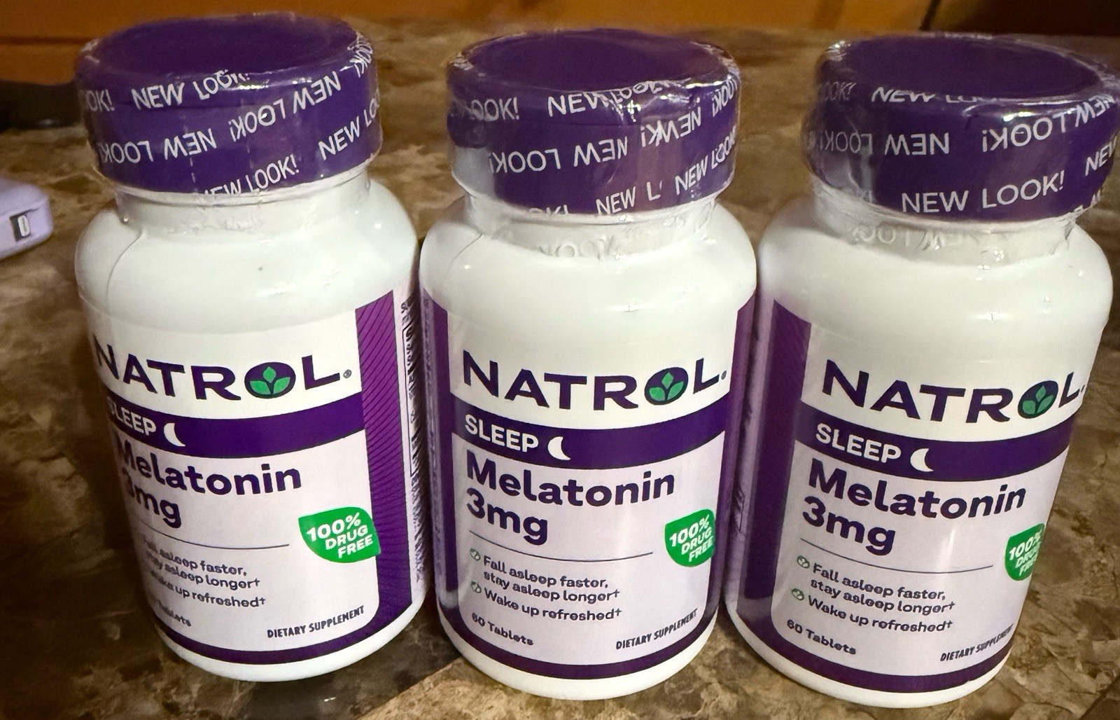 3 Bottles Natrol Melatonin 3 Mg Sleep Aid 100% Drug-Free NEW 180 Tablets Total