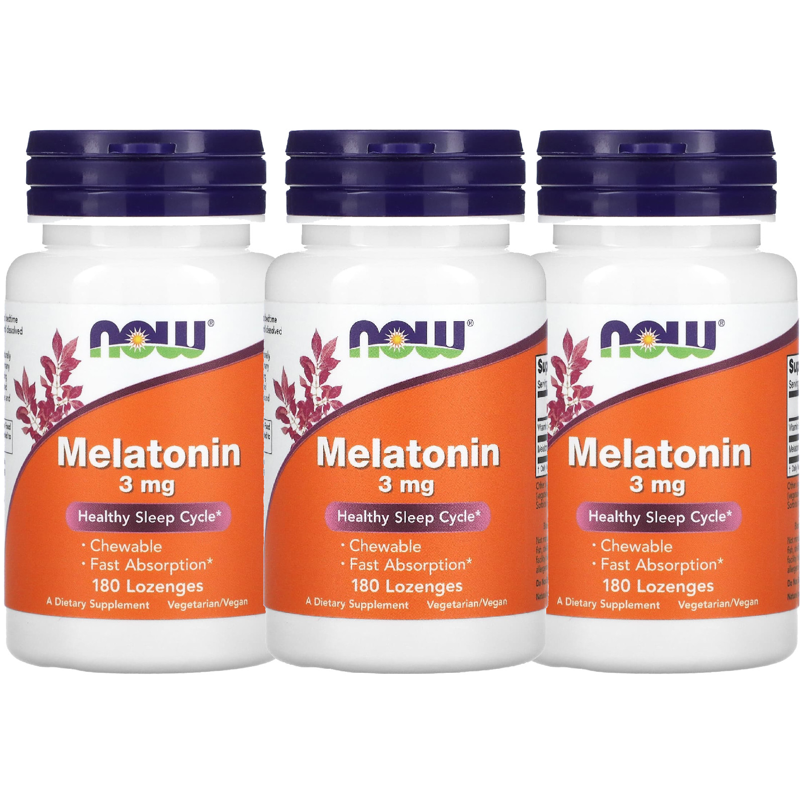 Now Foods (3 PACKS) Melatonin 3 mg 180 Lozenges