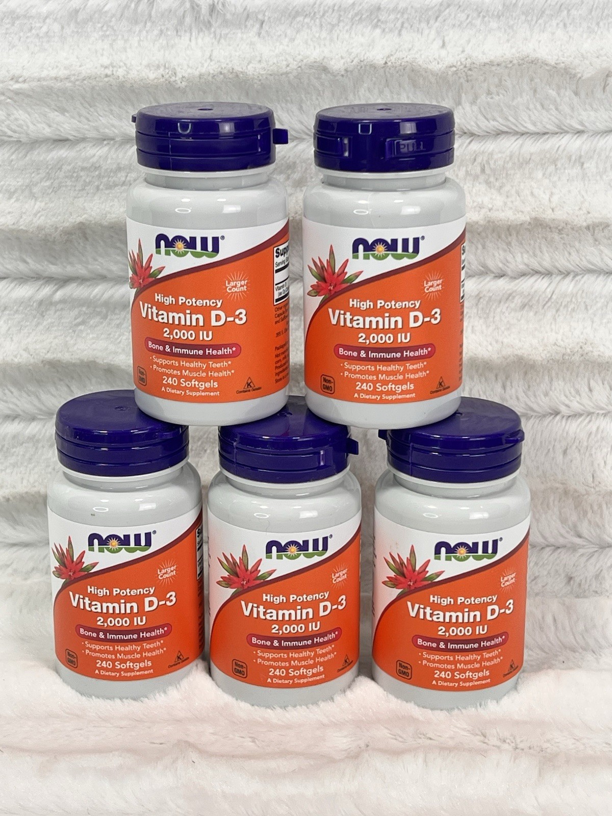 Lot Of 5 NOW Foods High Potency Vitamin D-3 D3 2000 IU 240 Softgels Exp 10/2028