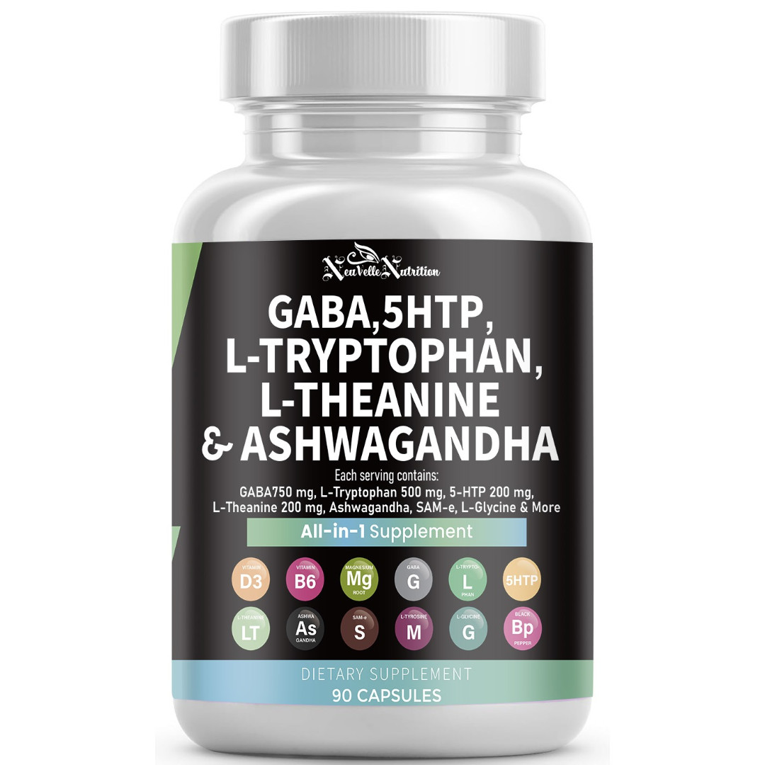 GABA, 5-HTP, L-Tryptophan, L-Theanine, Ashwagandha, Vitamin D3, B6, Magnesium