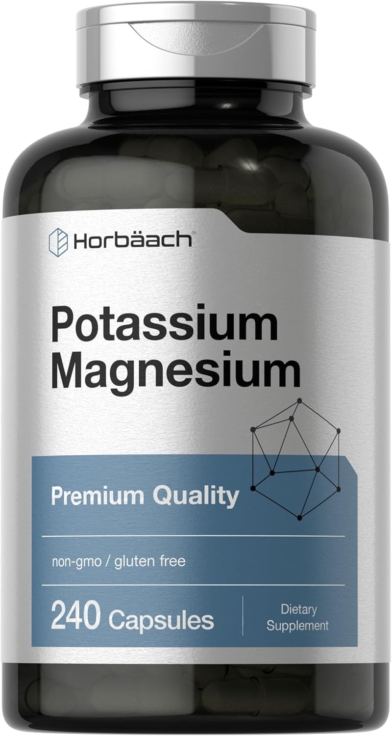 Horbäach Potassium Magnesium Supplement | 240 Capsules | Premium Quality | Non-
