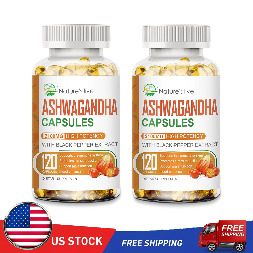 Organic Ashwagandha Capsules 2100mg Supplement w/ Black Pepper Extract Powder
