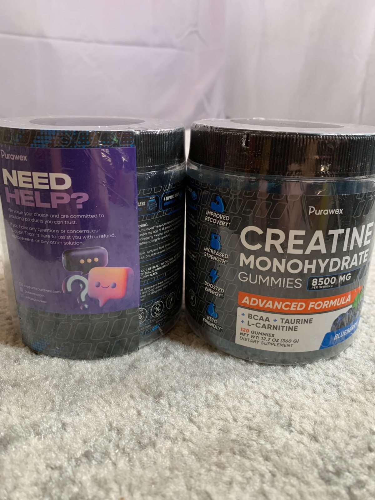 2X Purawex Creatine Monohydrate Gummies 8500mg Strength Energy Blueberry 120