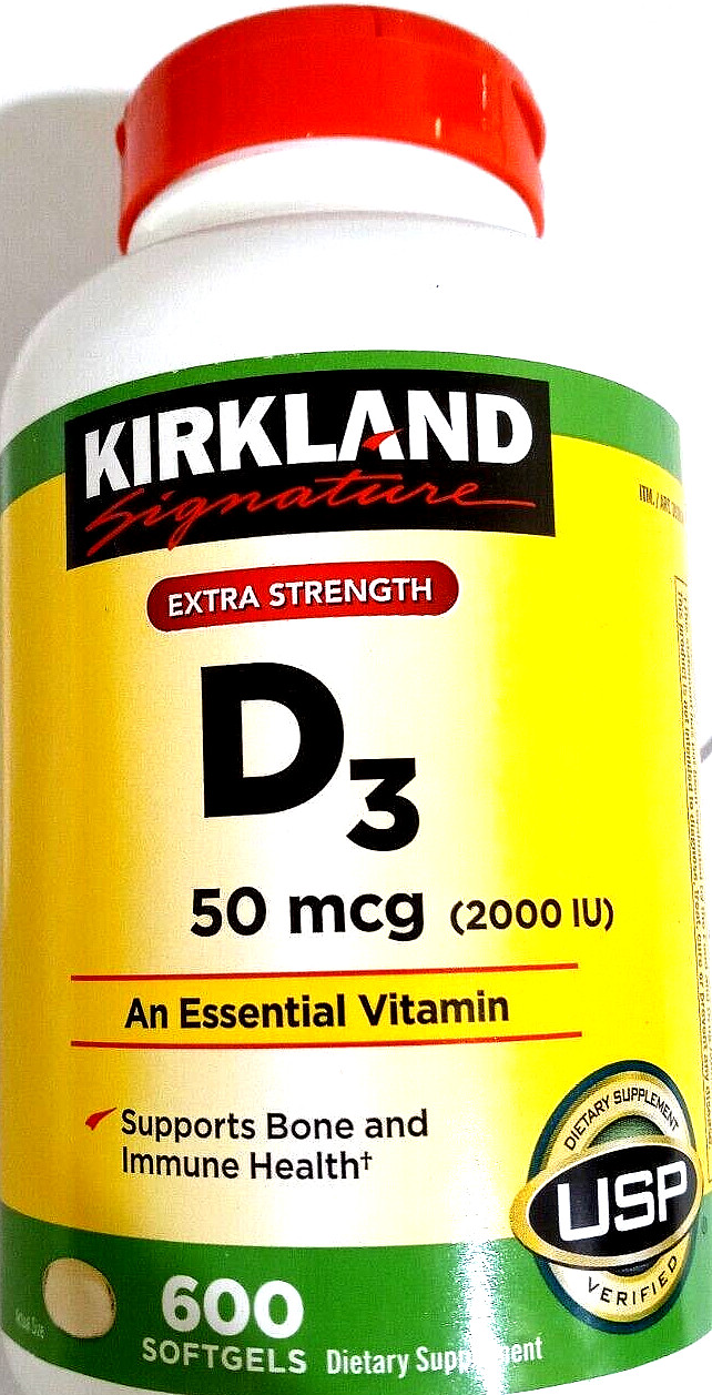 Kirkland Signature Extra Strength Vitamin D3 2000 IU (50mcg) 600 Ct EXP 07/2026