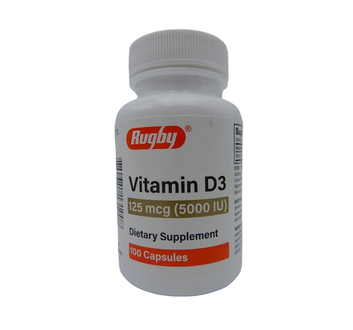 RugBy Vitamin D3 125 mcg 5000 IU 125 mcg Strength Dietary Supplement 100 Capsule