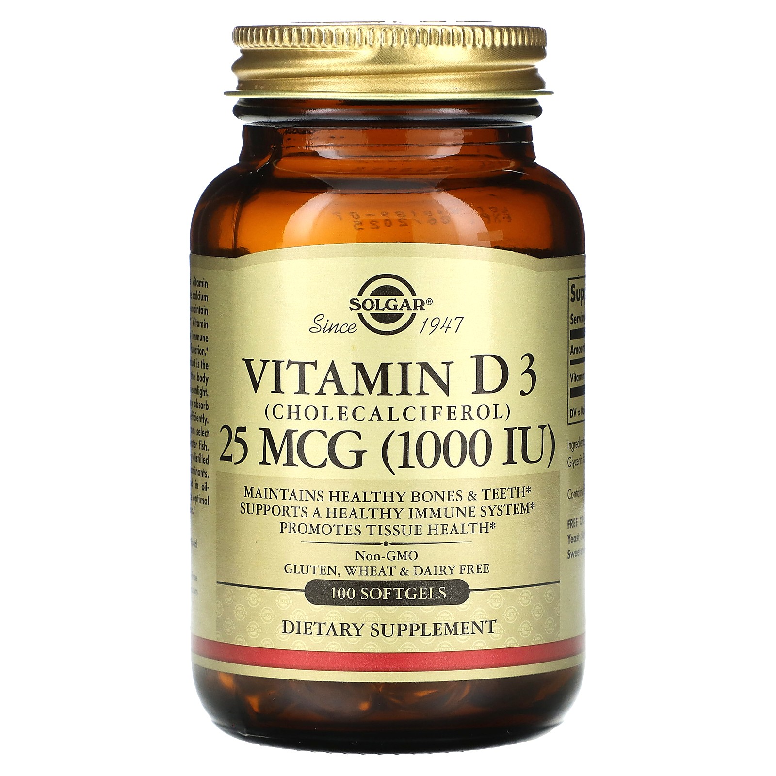 Vitamin D 3 (Cholecalciferol), 25 mcg (1,000 IU), 100 Softgels