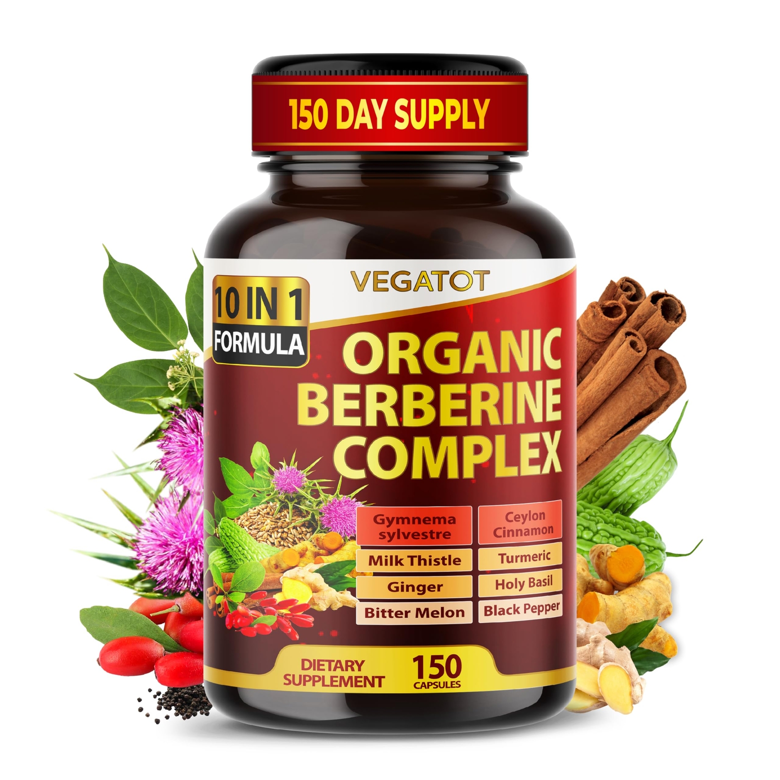 Berberine w/ Ceylon Cinnamon, Bitter Melon & Gymnema Heart Immune Support 150 Ct