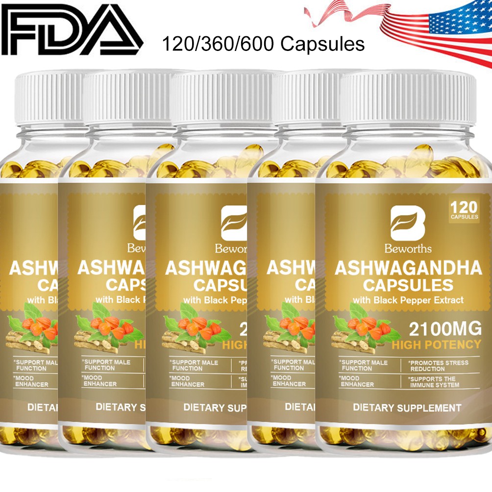 Ashwagandha Capsules 2100mg Supplement w/ Black Pepper Root Powder 120-360ct