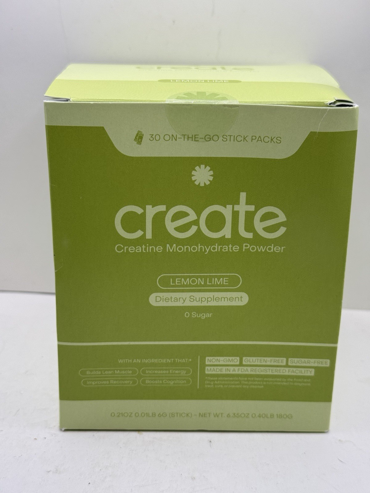 Create Creatine Monohydrate Powder Lemon Lime Dietary Supplement 30 sticks – New