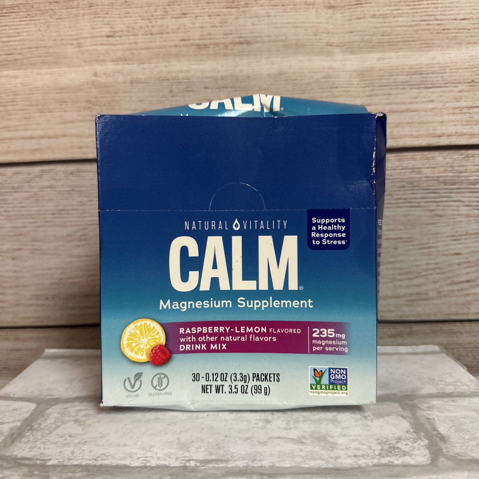 Natural Vitality Calm Magnesium Supplement  Raspberry-Lemon Exp 08/27 30 Packets