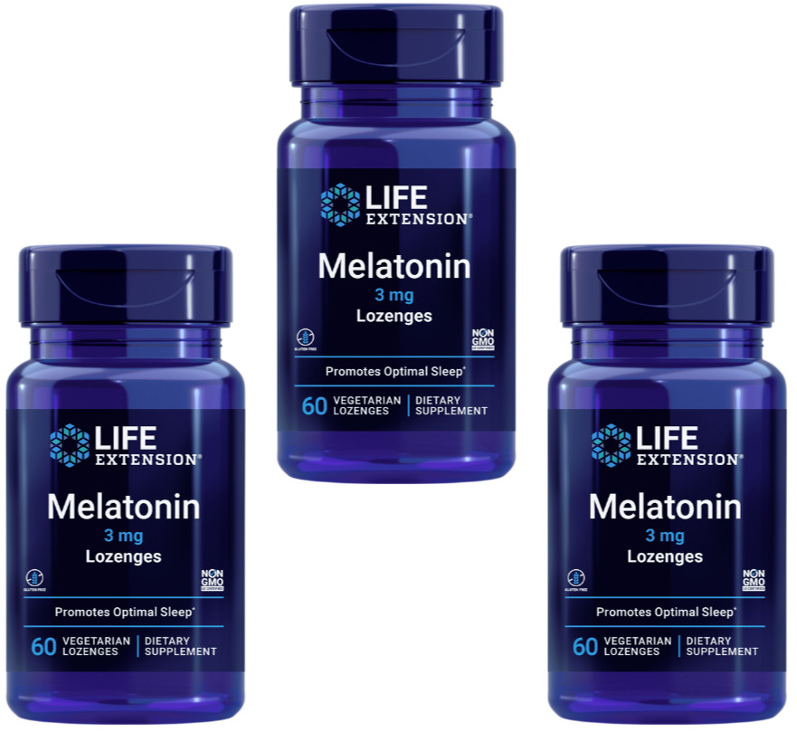 Lot of 3 Life Extension Melatonin 3mg for Restful Sleep 60 Vegetarian Lozenges