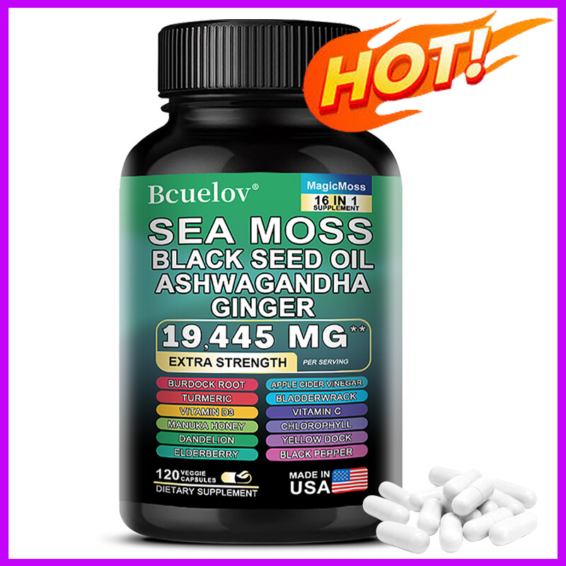Sea Moss, Black Seed Oil, Ashwagandha, Turmeric, Ginger (16 in 1 Multivitamin)