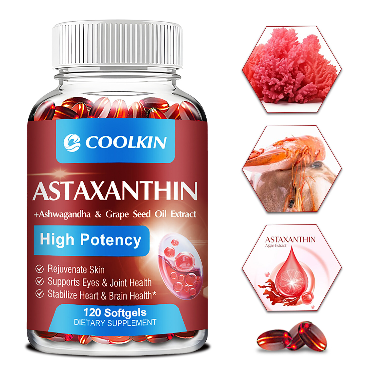 Astaxanthin 24mg-Ashwagandha,Grape Seed Oil-Vision Health,Heart & Joint Support
