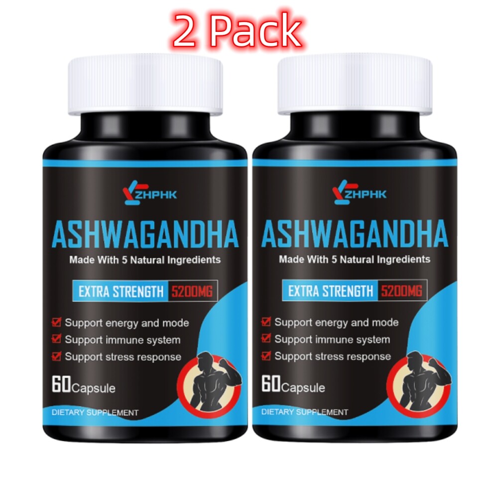 5200mg Ashwagandha Capsules – 2 Pack Vegan Pills – Anxiety,Stress,Immune Support