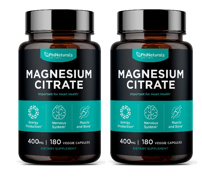 Magnesium Citrate 400mg 2X180 Caps Vegetarian/Gluten Free/Non-GMO Phi