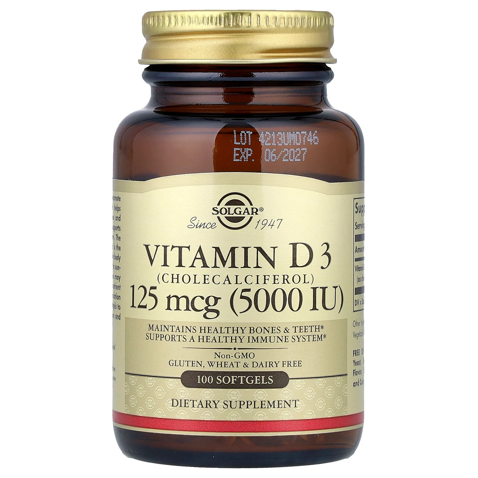 Vitamin D3 (Cholecalciferol), 125 mcg (5,000 IU), 100 Softgels