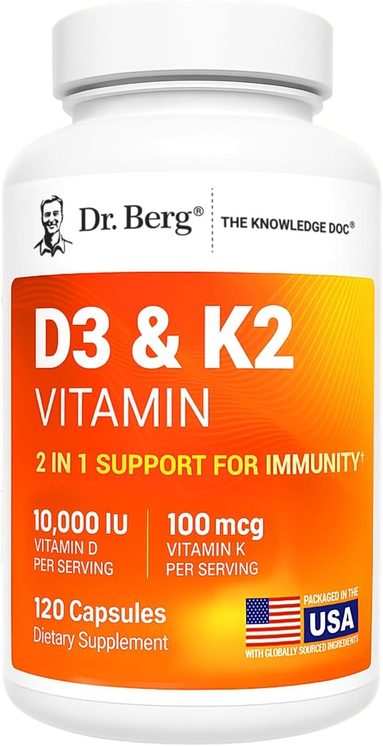 Dr. Berg Vitamin D3 K2 w/ MCT Oil 10,000 IU D3 100mcg K2 120 Capsules Supplement