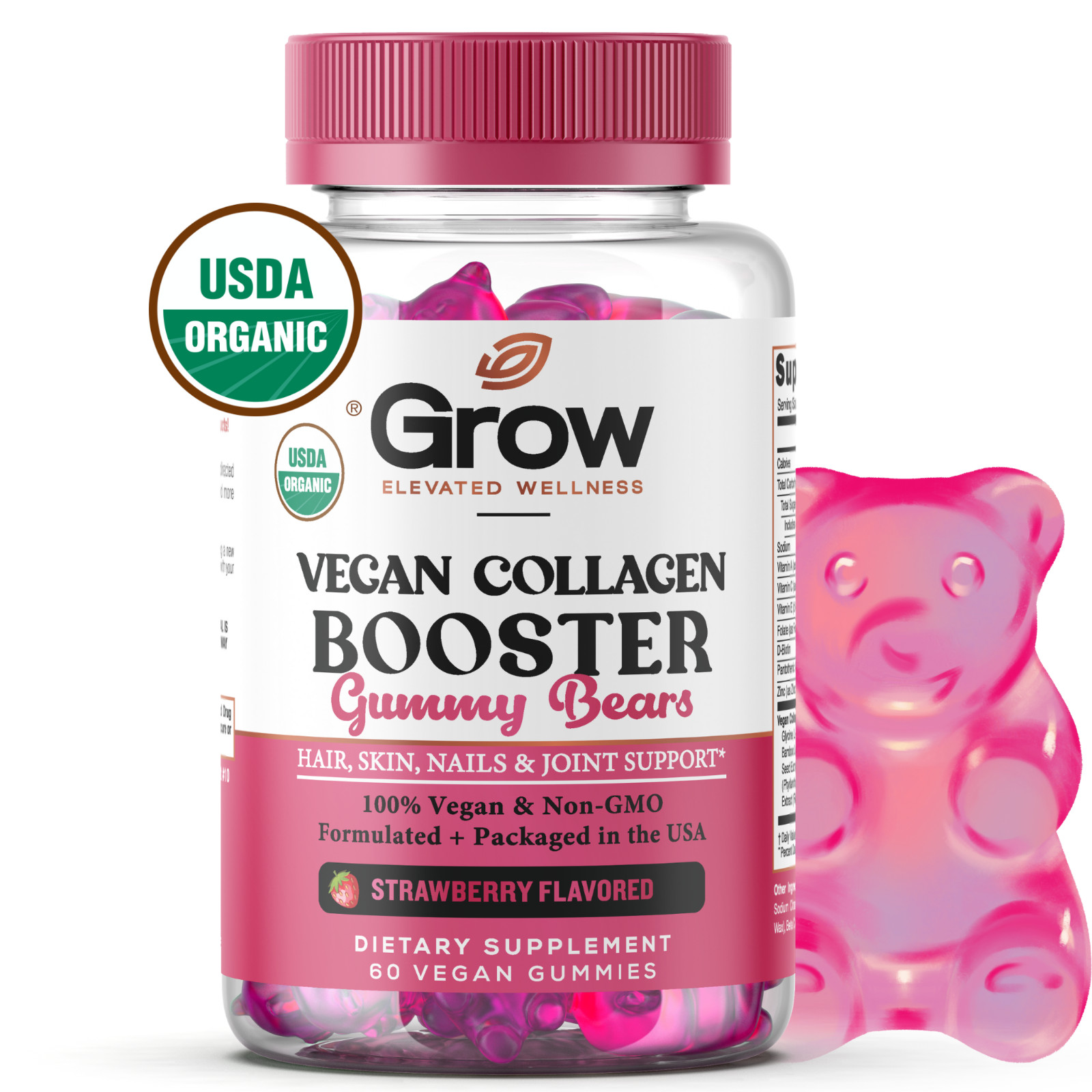 Vegan Collagen Booster Gummies – Hair, Skin, Nails & Joint Support, Strawberry