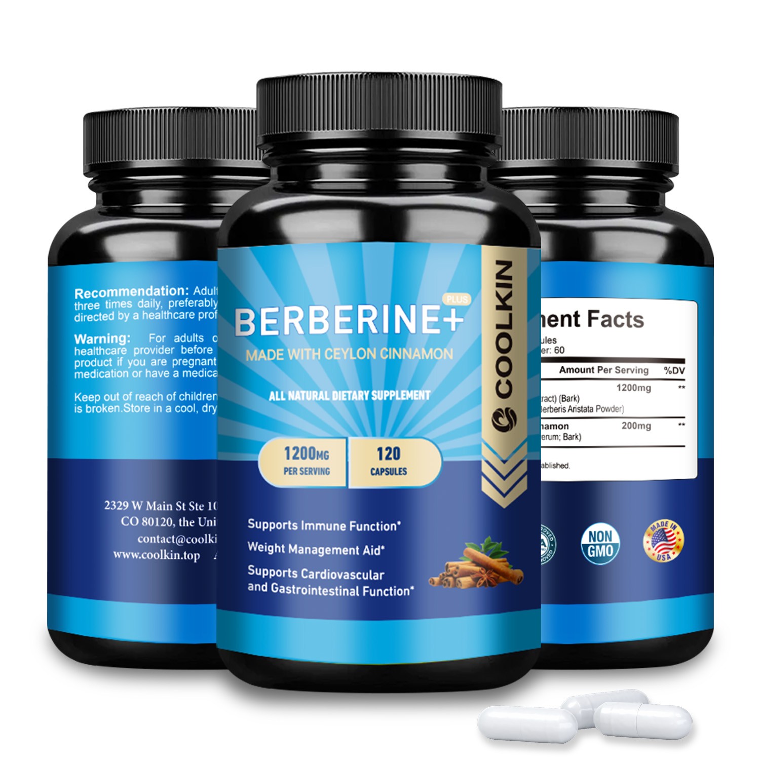 Berberine + Ceylon Cinnamon 1200mg – Blood Sugar and Heart Health,Immune Support