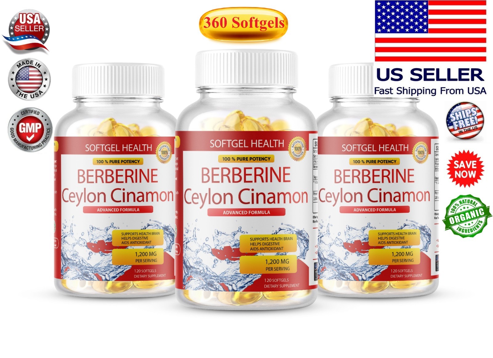 3 Packs Berberine 1200mg High Abosorption For Blood Sugar Immune 100% Natural US