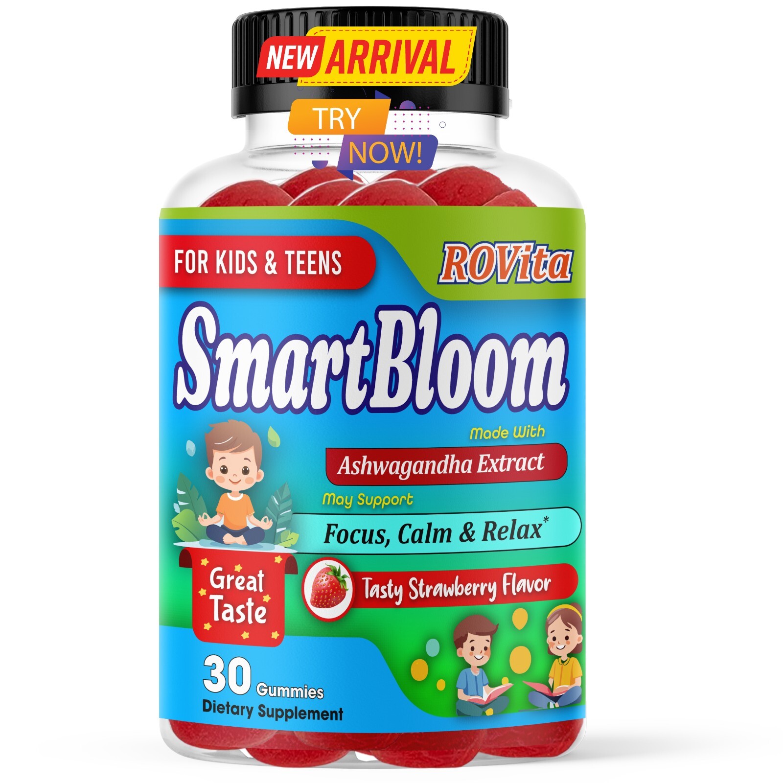 Ashwagandha Gummies Kids Stress & Focus Support Calm Supplement 30ct