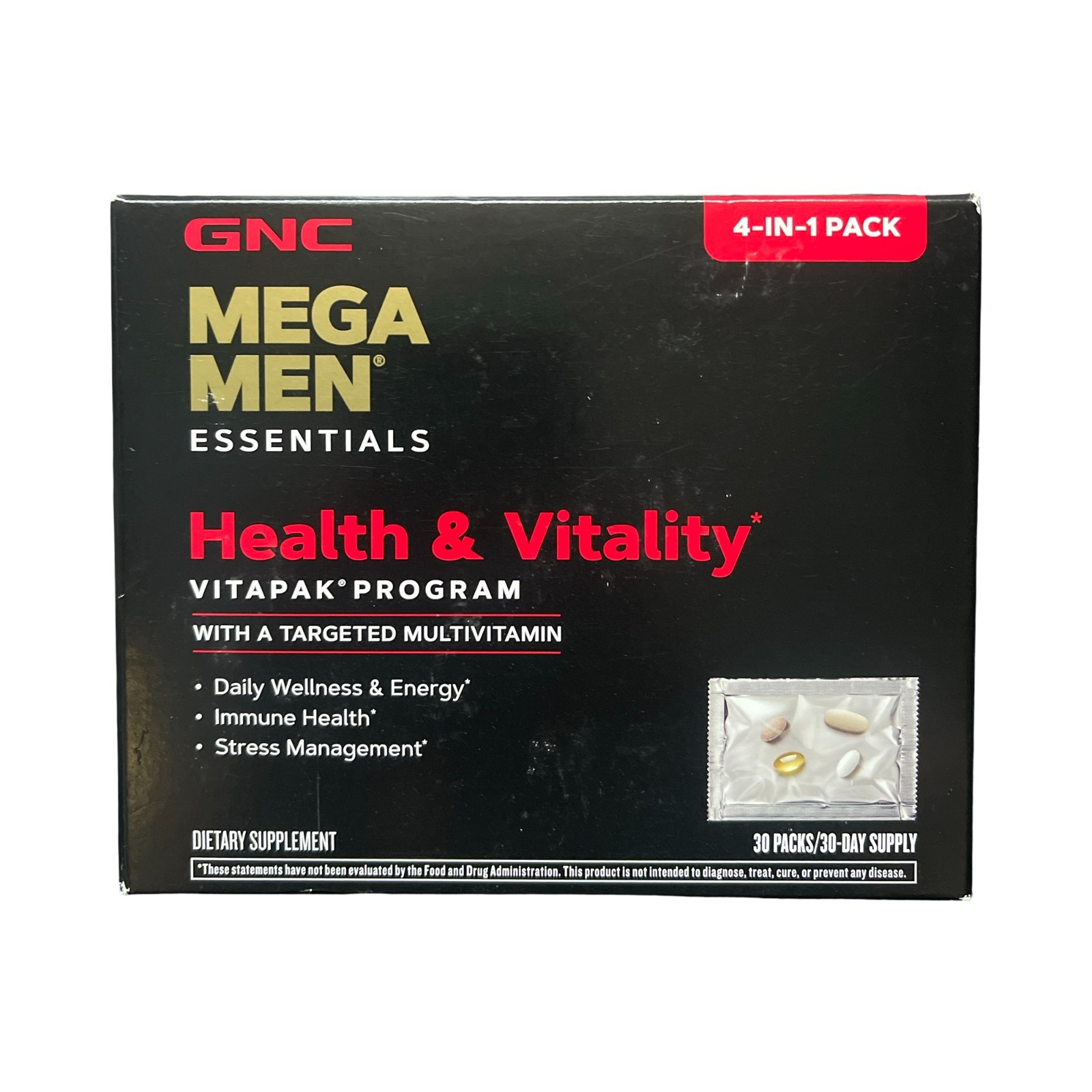 GNC Mega Men Essentials Health & Vitality Vitapak Program – 30 Packs, Exp 6/25