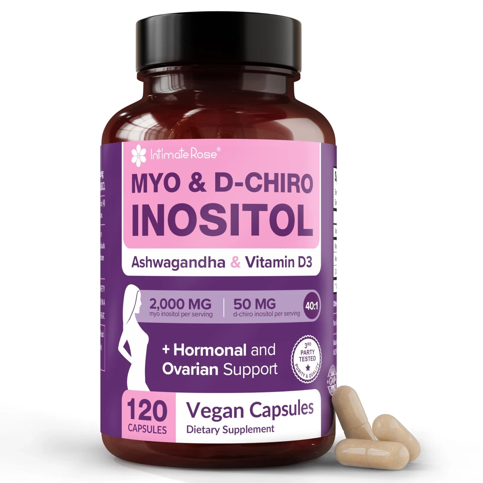 Myo-Inositol Supplement for PCOS with Ashwagandha and Vitamin D – 120 Capsules