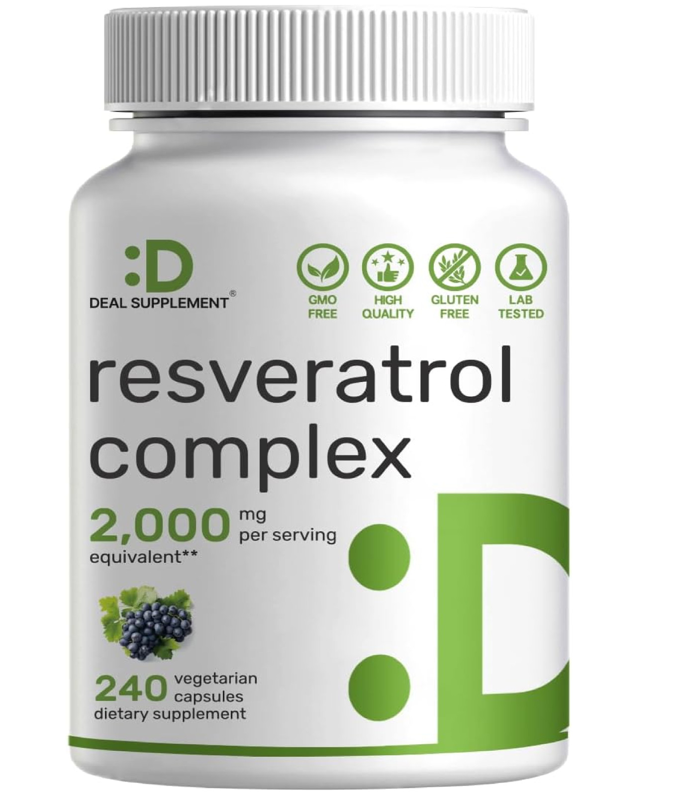 Resveratrol Complex 2,000Mg, 240 Veggie Capsules – Extra Strength Trans-Resverat