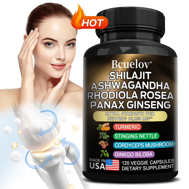 Shilajit Ashwagandha & Rhodiola Rosea, Panax Ginseng High Strength 120 Caps