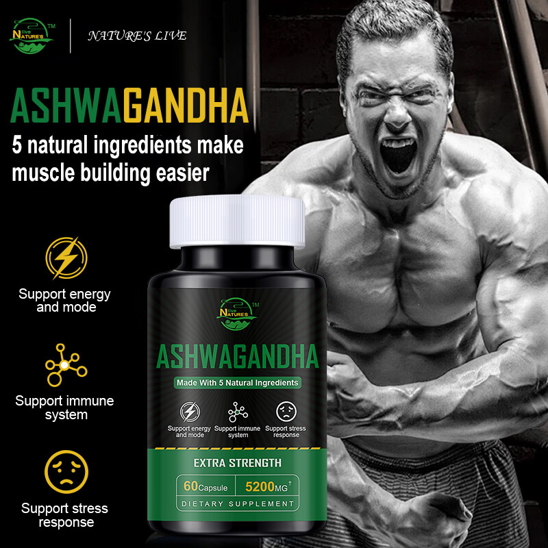Organic Ashwagandha Capsules 5200mg Supplement w/ Black Pepper Root Powder 60Pcs