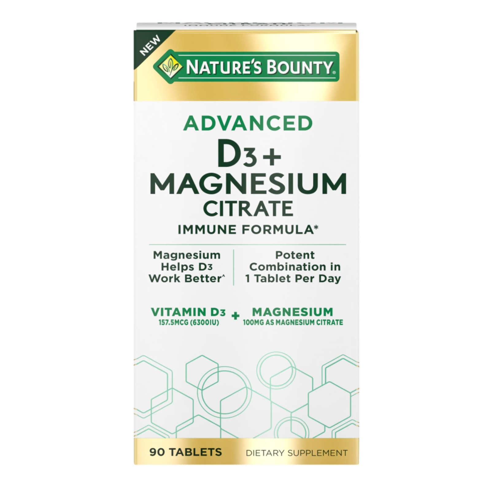 Nature’s Bounty Advanced D3 Magnesium Immune Support 90 Tablets Non GMO Glute…