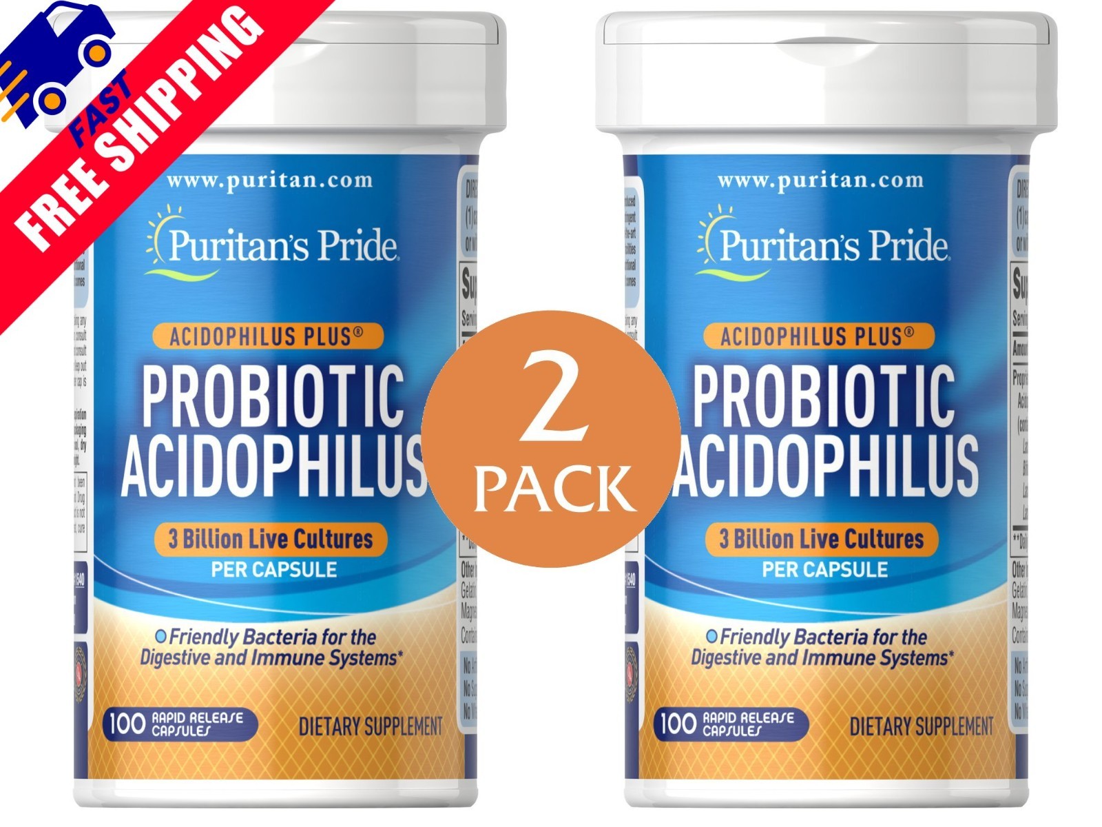 [2 pack]Puritan’s Pride Probiotic Acidophilus PLUS 3 billion 100ct *EXP 12/2025*