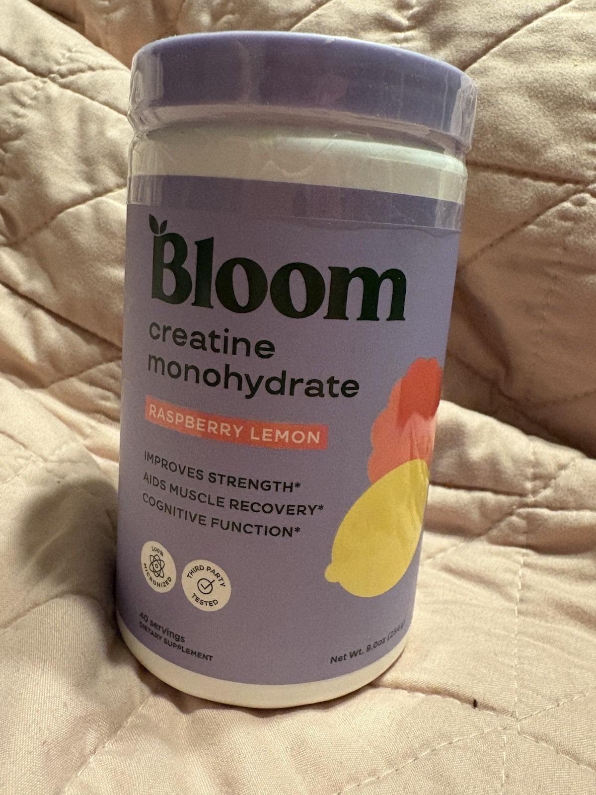 Bloom Nutrition Creatine Monohydrate Powder 9 oz Raspberry Lemon 40 Servings NEW