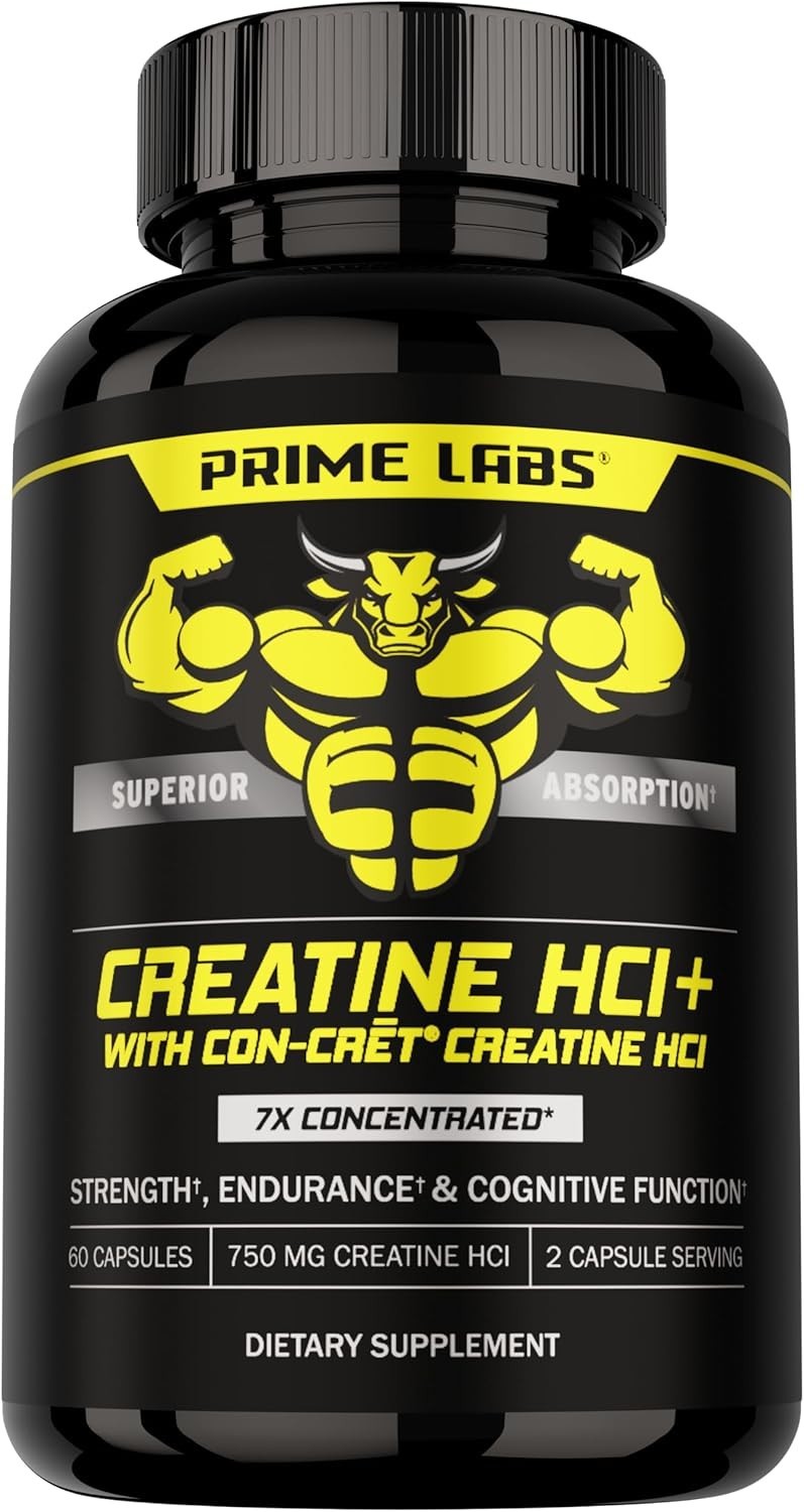 Prime Labs Creatine HCl Capsules – with CON-CRĒT®, Rhodiola Root Extract, &