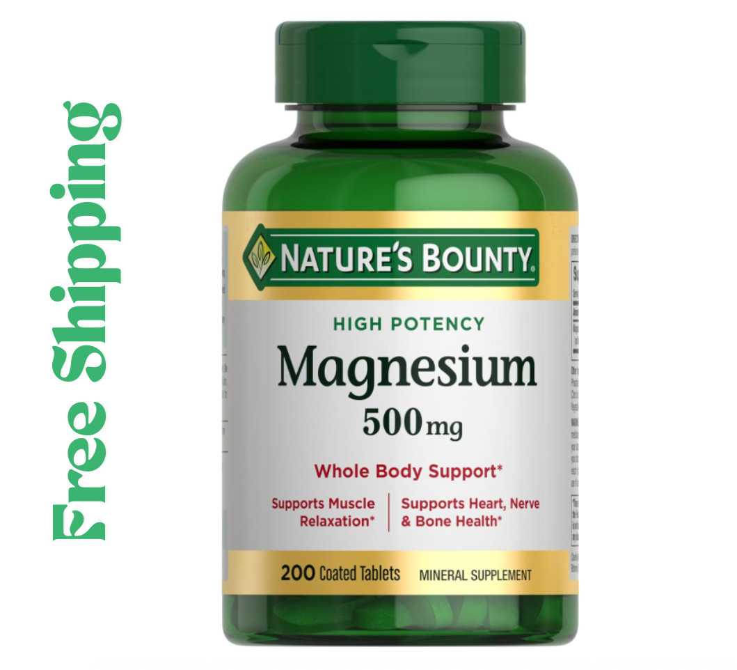 Nature’s Bounty Magnesium 500mg 200 Tablets Muscle Bone Health Supplement 200Ct