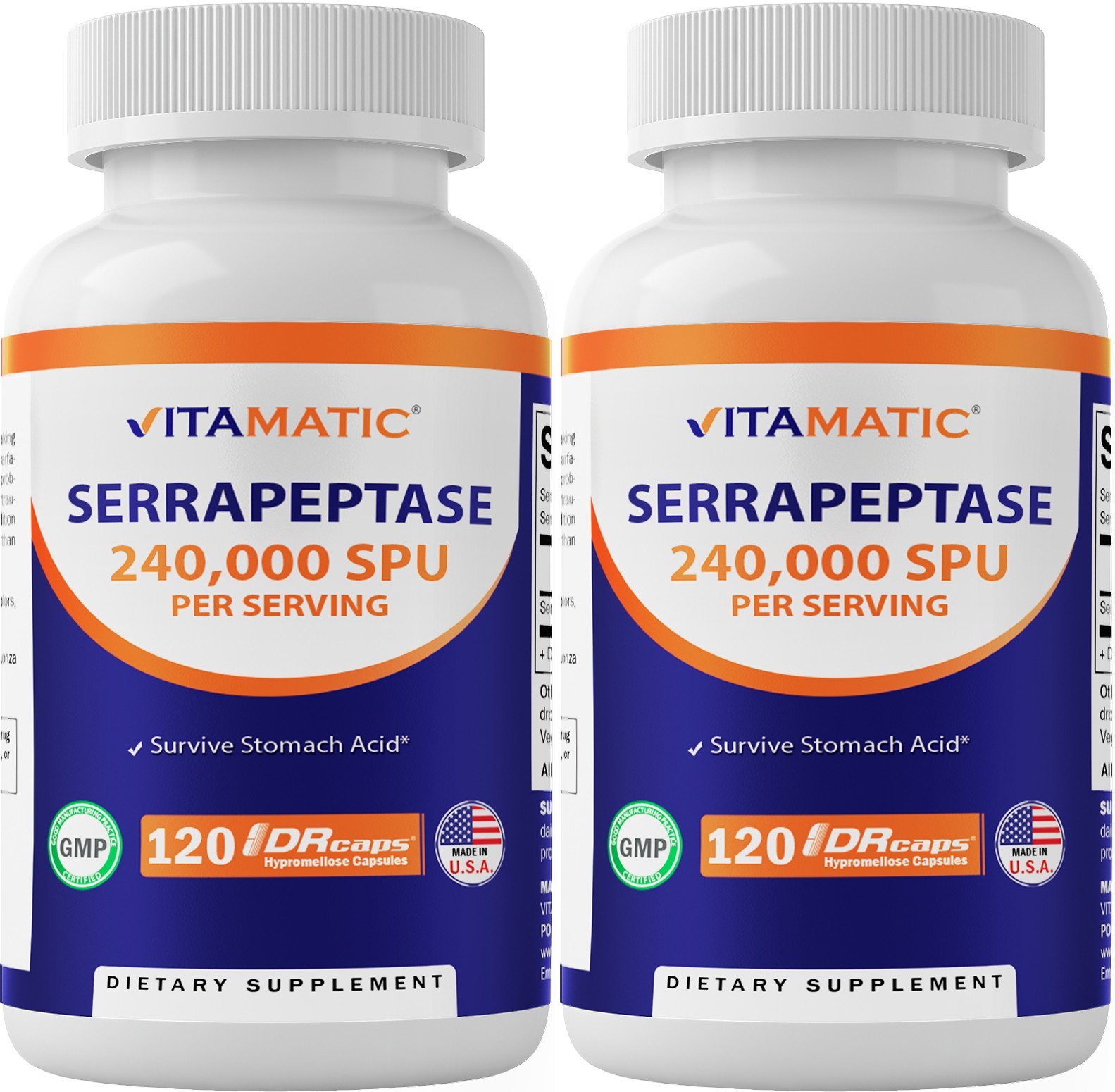 Vitamatic Serrapeptase 240,000 SPU Servings, 120 Delayed Released Capsules-2 Pac