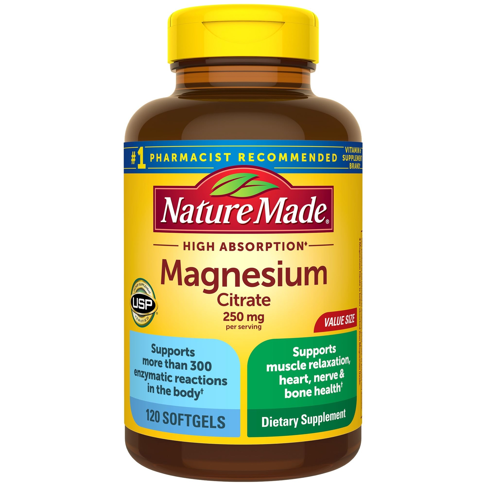 Nature Made Magnesium Citrate 250Mg 120 Softgels For Nerve Heart Bone Health