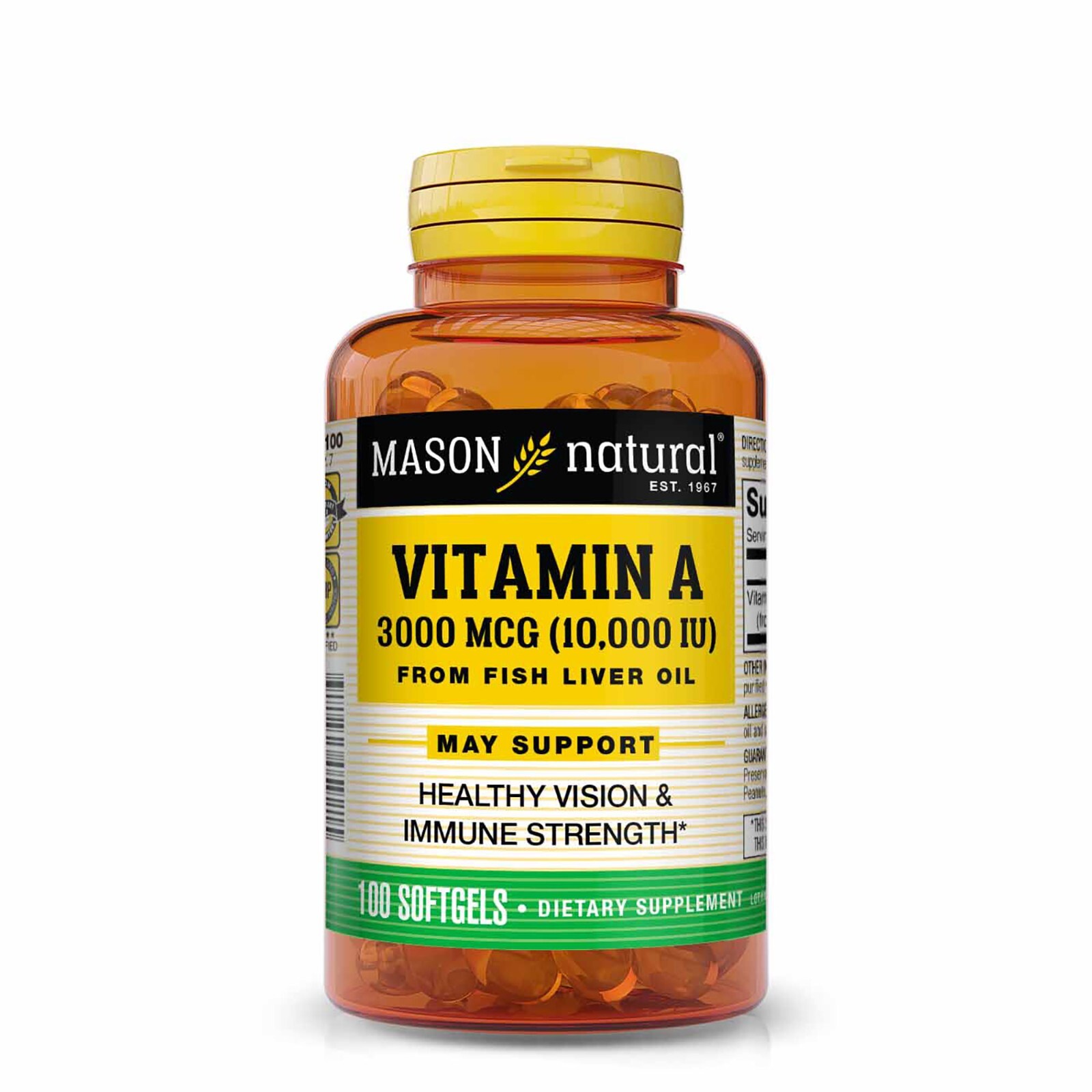 Mason Natural Vitamin A 3000 mcg (10000 IU) – from Fish Liver Oil, 100 Softgels