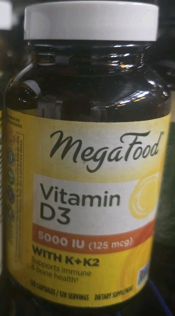 MegaFood Vitamin D3 & K2 5000 IU 125 mcg 120  Capsules BB 10/25 New Sealed