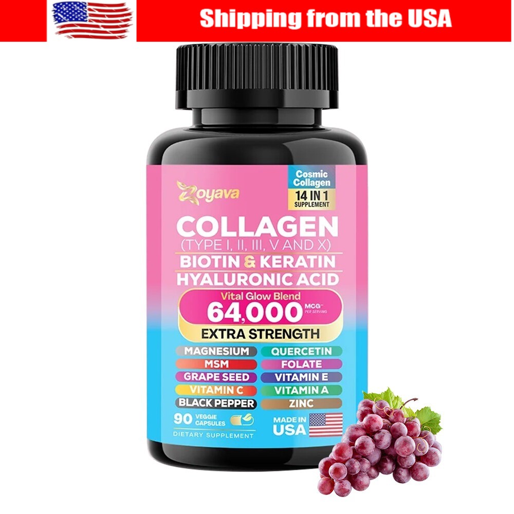 Collagen Pills Hair, Skin & Nail Health 64,000 MCG Biotin 90 Caps