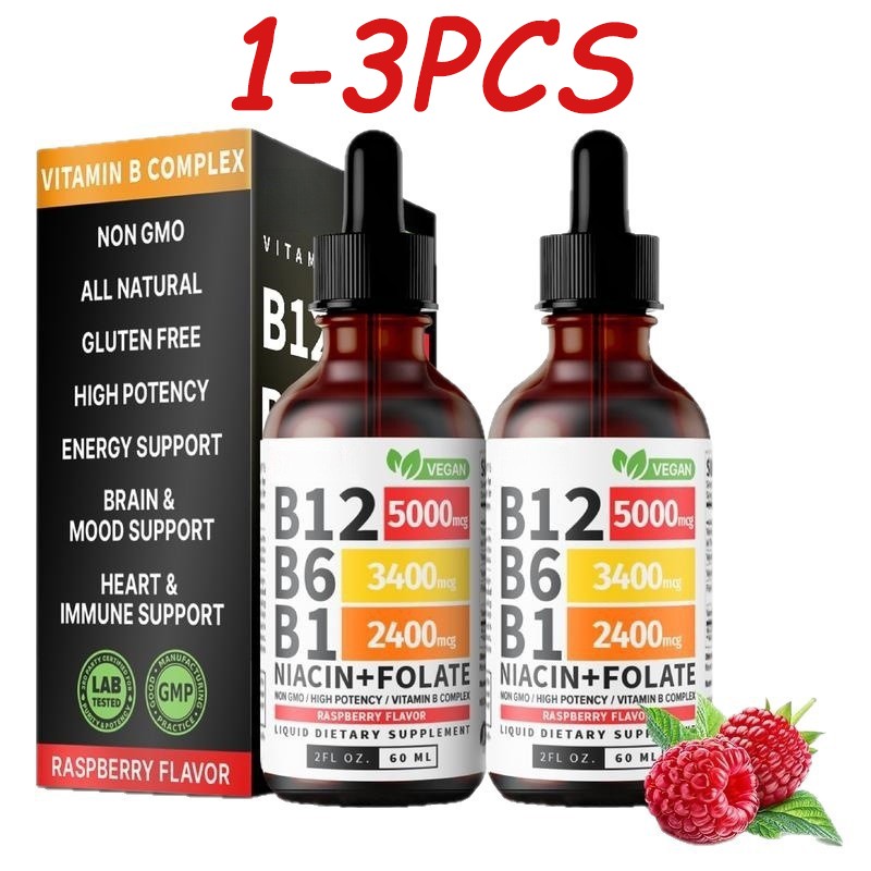 1-3PCS B12 and B6 Liquid Drops Sublingual B Complex,Vitamin 5000mcg – Raspberry