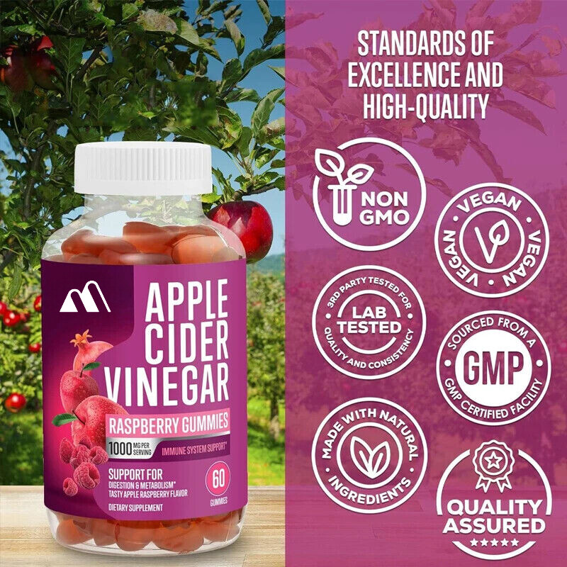 Apple Cider Vinegar Gummies 1000mg Vitamin B12 Non GMO 60 Gummies