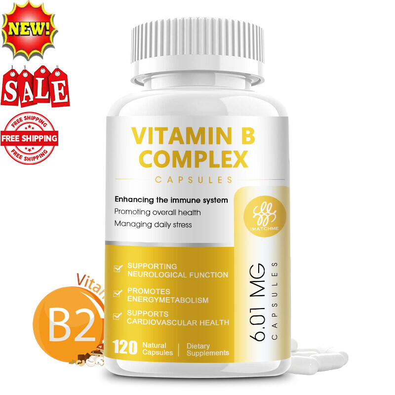 Vitamin B Complex 120 Capsules B1,B2,B3,B5,B6,B7,B9,B12, Immune Support Pills