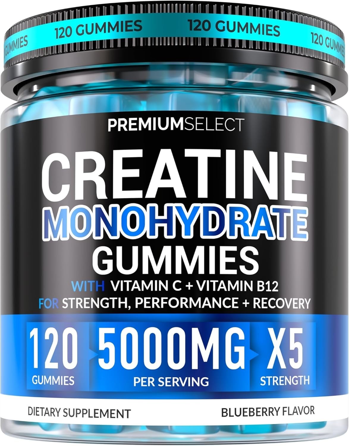 Creatine Monohydrate Gummies Blueberry for Men & Women, 100% Pure ,,